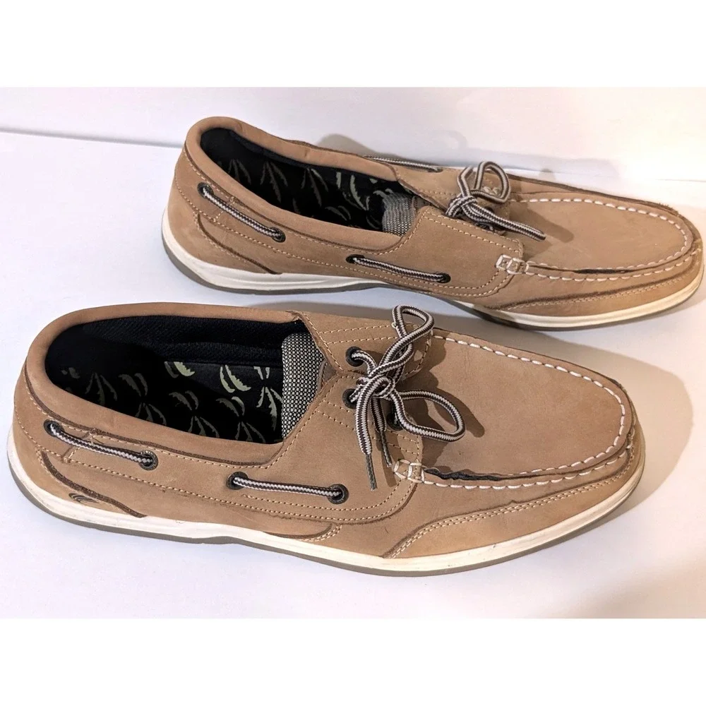 Island Surf Men's Size 11 Tan Brown Boat Shoes Lace Up Nautical Deck Loafers